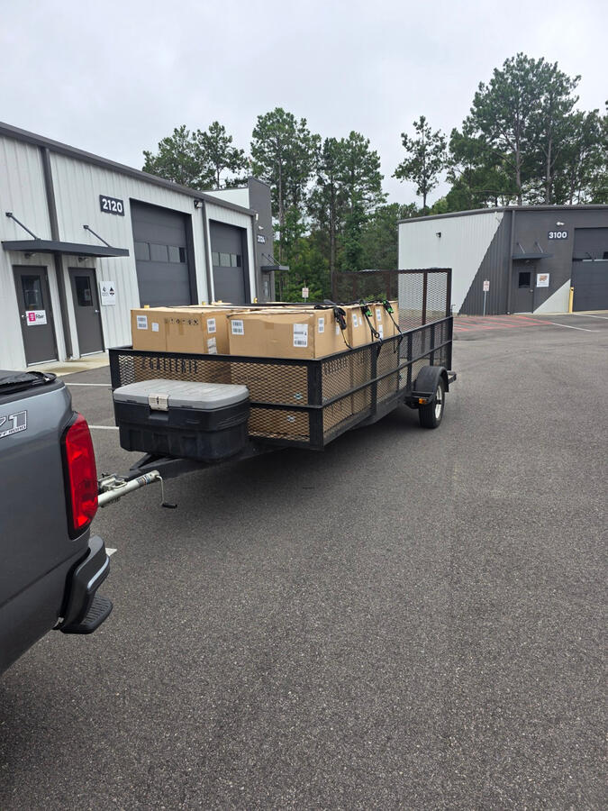 Boxed items secured for transport